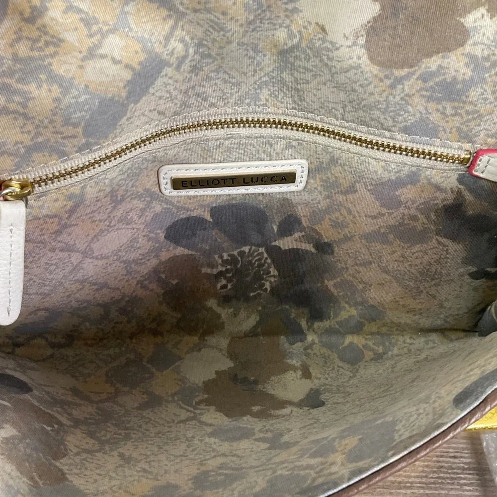 Elliott Lucca Colorblock‎ Leather Shoulder Bag Clutch Brown White Tan